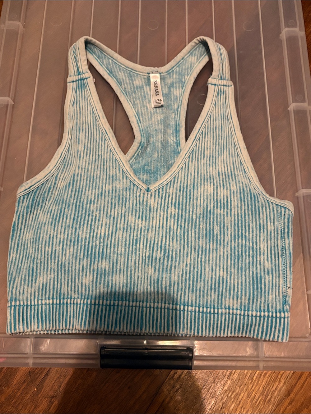 Zenana Outfitters Blue Tie-Dye Ribbed Racerback Crop Tank